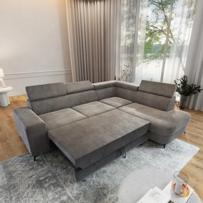 Masseno Narożnik ALVORO z funkcją spania i pojemnikiem na pościel Narozniki L, Rozkładana sofa - Szary, MONOLITH 85