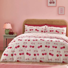 Biało-różowa pościel dwuosobowa 230x220 cm Cherries and Bows – Catherine Lansfield