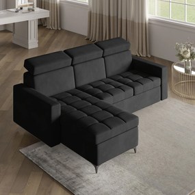 Masseno Narożnik KAME z funkcją spania i pojemnikiem na pościel Narozniki L, Rozkładana sofa - Czarny, KRONOS 07
