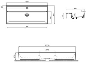 Umywalka ceramiczna nablatowa / wisząca beżowa z półką i otworem na baterie 100 x 45 cm LERA Ivory