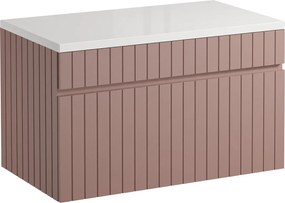 Szafka pod umywalkę wisząca ryflowana różowa z blatem - 80 cm - SATARA