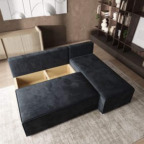 Masseno Narożnik BRISO z funkcją spania i pojemnikiem na pościel Narozniki L, Rozkładana sofa - Czarny, MONOLITH 95