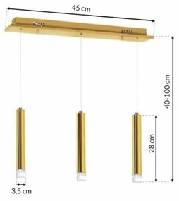 Lampa wisząca 3 tuby, złota, potrójna GOLDIE 3x5W LED