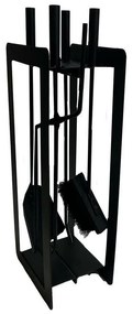 Zestaw narzędzi kominkowych 60 cm, 4 częściowy z podstawką, czarny, metalowy