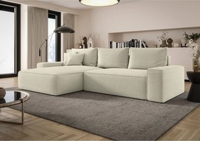 NAROŻNIK MONA z funkcją spania QUELLE 03 Beżowy Lewy Sofa w kształcie L z pojemnikiem na pościel, sofa rozkładana, sofa do salonu