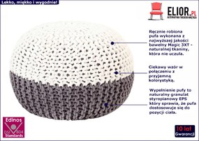 Biało-szara okrągła pufa bawełniana ręcznie pleciona - Iwor