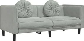 Jasnoszara aksamitna sofa 2-osobowa z poduszkami B8-F91