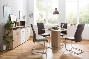 Kwadratowy stół jadalniany Gustave 80x80 cm dekor dębowy, 2-4 osoby, centralna noga, styl klasyczny, produkcja europejska