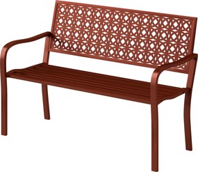 Outsunny Ławka zewnętrzna, ogrodowa z Stali, Wycinane Oparcie, Podłokietniki, dla 2 Osób, Czerwona