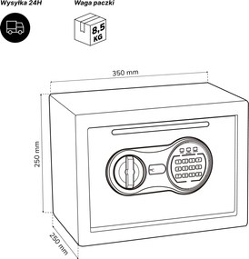 Mały sejf wrzutowy na kod, elektroniczny, na utarg i koperty, 350x250x250 mm: PIERCE