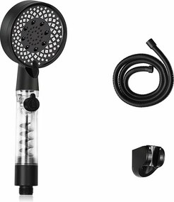 NETTLIFE Czarny okrągły oszczędzający wodę prysznic ręczny z 5 strumieniami