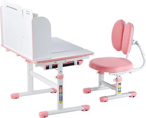 Ustawka Biurkowa dla Dzieci SucceBuy, Regulowana Wysokość z Regałem i Szafka, Różowa