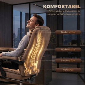 Vinsetto Ergonomiczny fotel biurowy z funkcją masażu, podnóżek, obrotowy, na kółkach, Brązowy | Aosom PL