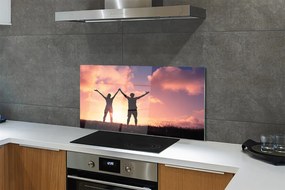 Szklany Panel Sylwetki Ludzi o Zachodzie