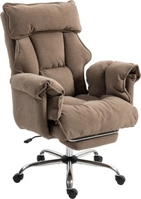 HOMCOM Ergonomiczny fotel biurowy, regulowane oparcie, podnóżek, miękki materiał, Jasnobrązowy
