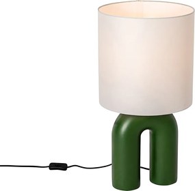 Designerska lampa stołowa zielona z białym abażurem z lnu - Lotti