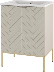 Szafka z umywalką wpuszczaną Aspen 09, cashmere/złoty, 60 cm - zestaw 3