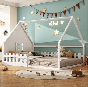 Łóżko dziecięce 140x200cm z barierkami i drewnianym stelażem - sosna - białe (bez materaca)