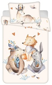 Beżowa bawełniana pościel dziecięca do łóżeczka 100x135 cm Animals "Woodland" – Jerry Fabrics