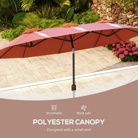 Outsunny Parasol przeciwsłoneczny, parasol ogrodowy, nachylany, z korbą ręczną, otwory wentylacyjne, poliester + stal, czerwone wino, 295 x 152 cm | Aosom PL