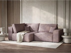 Fioletowy sztruksowy rozkładany/ze schowkiem narożnik (lewostronny/w kształcie litery L) Tonga – Maison de Rêve
