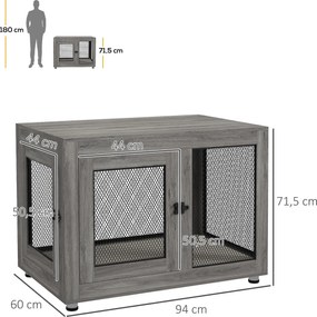 PawHut Klatka dla psa, klatka dla szczeniaków, z półką, wodoodporne legowisko, druty stalowe, regulowane nóżki, 94x60x71,5 cm