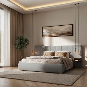 Szare tapicerowane łóżko dwuosobowe ze stelażem 180x200 cm Fioro – MESONICA