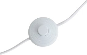 Drewniana lampa podłogowa na trójnogu z białym i beżowym abażurem w paski 50 cm - Lou