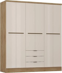 Szafa 6-drzwiowa z 3 szufladami - szer. 180 cm - Beżowy i naturalny - PEROLI