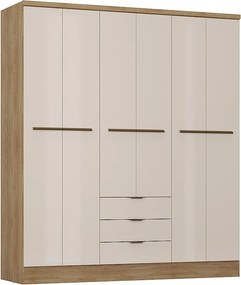 Szafa 6-drzwiowa z 3 szufladami - szer. 180 cm - Beżowy i naturalny - PEROLI