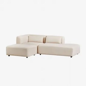 Sofa Modułowy Narożny 2-częściowy Z Prawym Szezlongiem I Pufem Fogler Sztruks Beż Lniany - Sklum