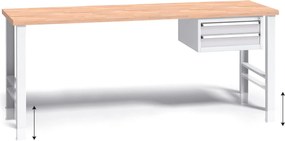 Stół warsztatowy z regulacją wysokości G3, 2000 x 685 x 840-1050 mm, 1x 2 szufladowy kontener, szary