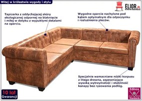 Klasyczny narożnik chesterfield Origo - rudy