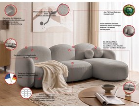 Szary narożnik z materiału bouclé (prawostronny/z szezlongiem) Orbit – Ropez