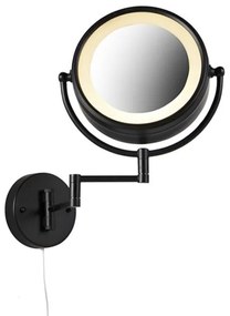 Designerskie lustro ścienne czarne z wbudowanym regulowanym oświetleniem LED IP44 z włącznikiem sznurkowym - Vicino Nowoczesny Oswietlenie wewnetrzne