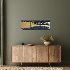 Obraz - Niebiesko-złota abstrakcja N⁰2 (z zegarem) (90x30 cm)
