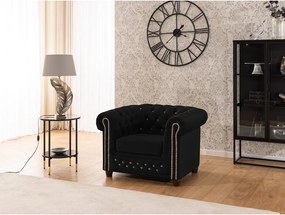 Czarny aksamitny fotel typu chesterfield York Blik – Ropez