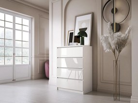 Komoda z 4 szufladami: biała matowa / biała błyszcząca, 70 x 39 x 101 cm