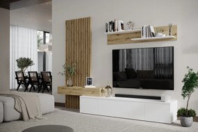 Meblościanka Lucimo 250 cm z lamelami - biały / dąb artisan