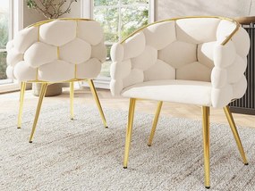 Zestaw 2 krzeseł wypoczynkowych z aksamitnej tkaniny – złote metalowe nogi – beż