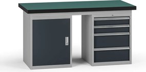 Stół warsztatowy G8, 1500 x 750 x 800 mm, 1x szafka, 1x kontener, 4x szuflada, grafitowy