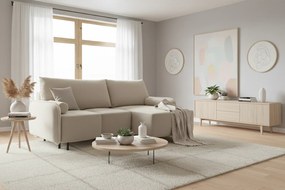 Narożnik tapicerowany AREZZO 215x150 cm beżowy z funkcją spania naturalny z pojemnikiem nowoczesny