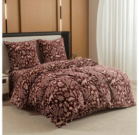 PrzytulneMieszkanie.pl PrzytulneMieszkanie.pl Pościel z mikropluszu FOREST ANIMALS burgund. Rozmiar pościeli: 2 szt 70 x 90 cm | 200 x 220 cm