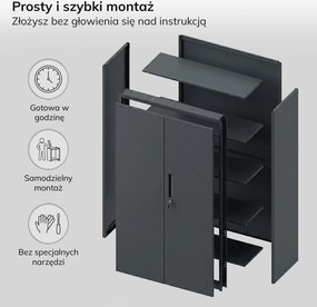 Szafa modułowa metalowa wielofunkcyjna z dwiema szufladami antracytowa MEGAN 1950 x 900 x 400 mm