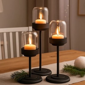 Zestaw metalowych lampionów ze szklaną kopułą SENZA, 3 szt