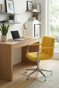 Żółte Pikowane Nowoczesne Krzesło Biurowe Bez Kółek F8-E69