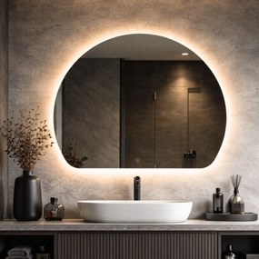 Lustro półokrągłe oszlifowane z podświetleniem MOON Orbit LED | Różne rozmiary | Różne kolory : Kolor tafli szkła - Srebrny, Rozmiar - 80 x 72 cm