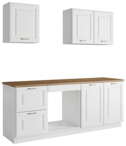 Zestaw mebli kuchennych - Z blatem 200 cm - Biały i naturalny - CELOMIA