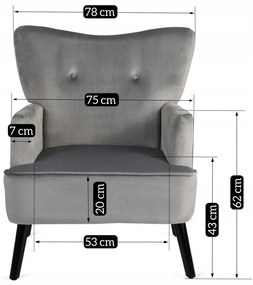 Fotel Uszak Wypoczynkowy BUNNY Szary Welurowy Nowoczesny Loft