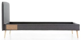 Ciemnoszare tapicerowane łóżko Kave Home Lydia, 90 x190 cm